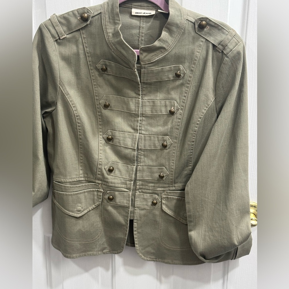 DKNY Jeans Camo Green Military-Style Button Front Jacket Size XL - Picture 5 of 16